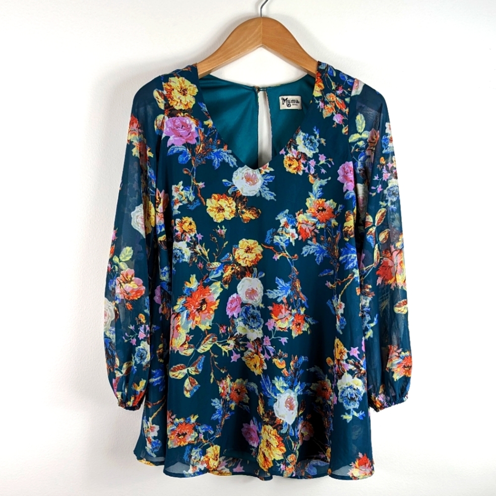 Show me Your Mumu | Teal floral blouse S